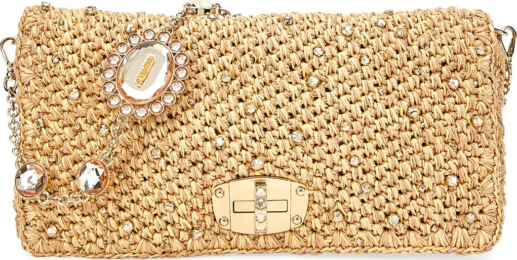 Miu Miu Club Collection Raffia Diamante Shoulder Bag