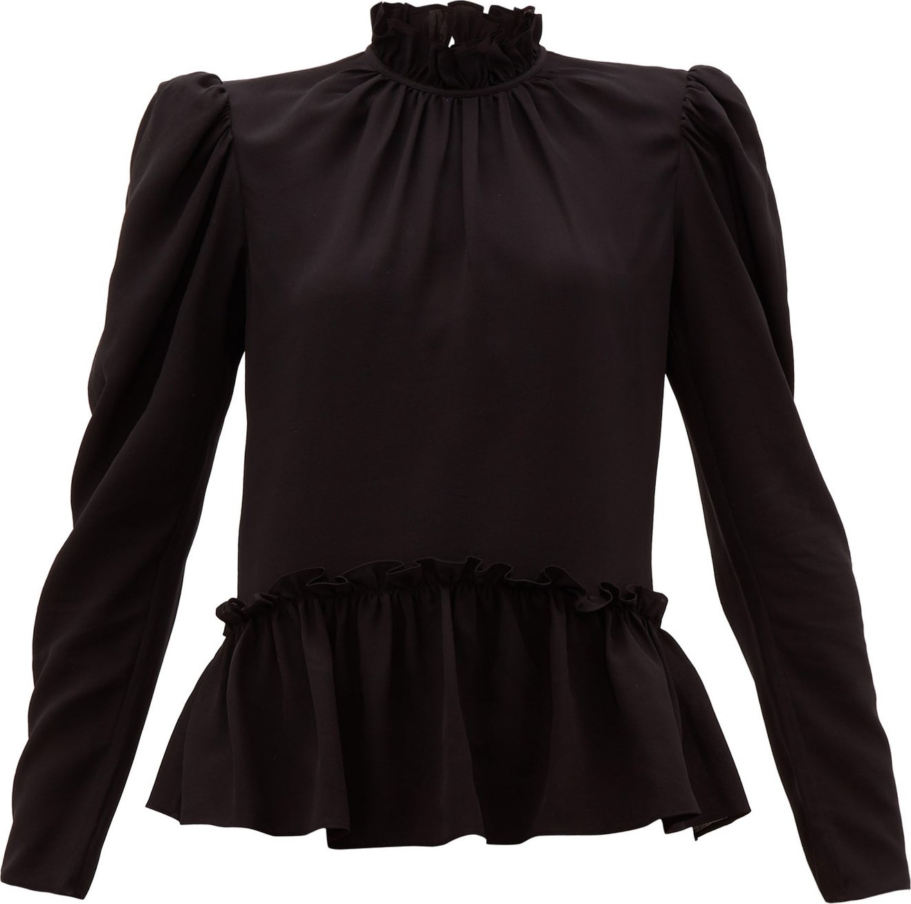 Saloni Mel ruffled puff-sleeve silk blouse