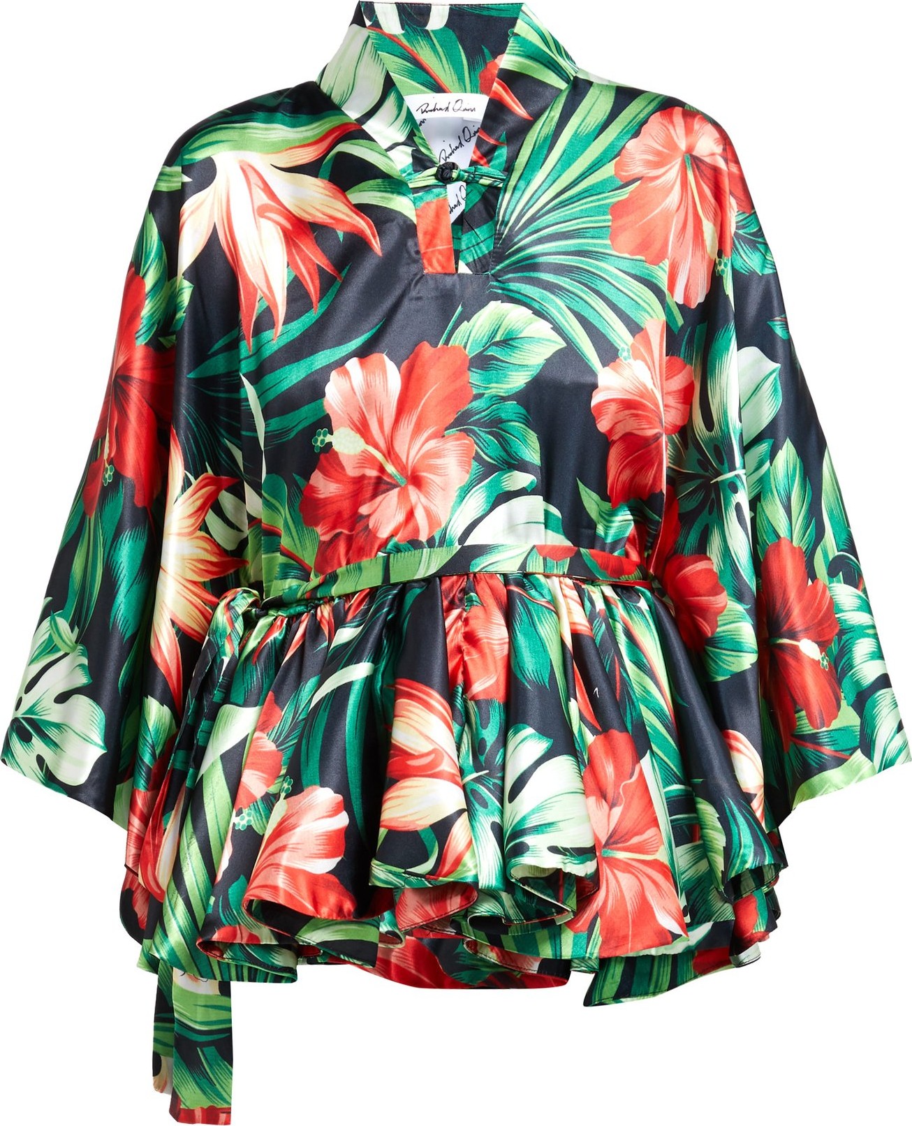 Richard Quinn Palm-print silk-satin kimono top