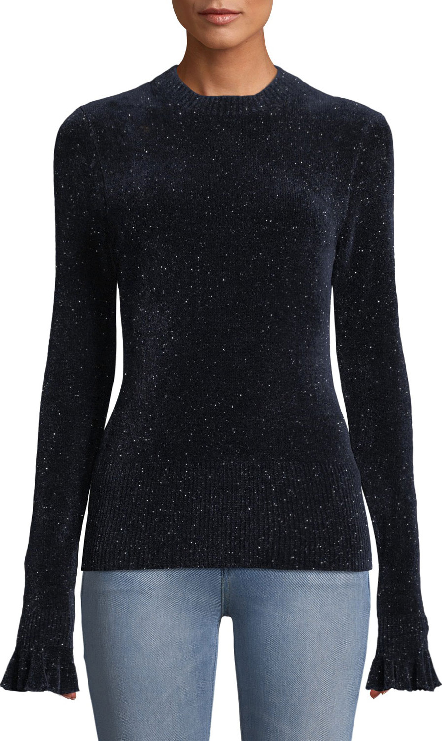 Elie Tahari Embla Crewneck Long-Sleeve Speckled-Knit Sweater