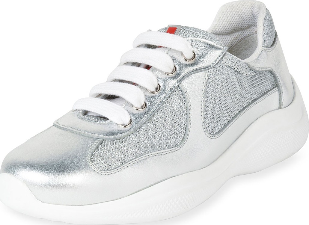 Prada America's Cup Metallic Trainer Sneakers