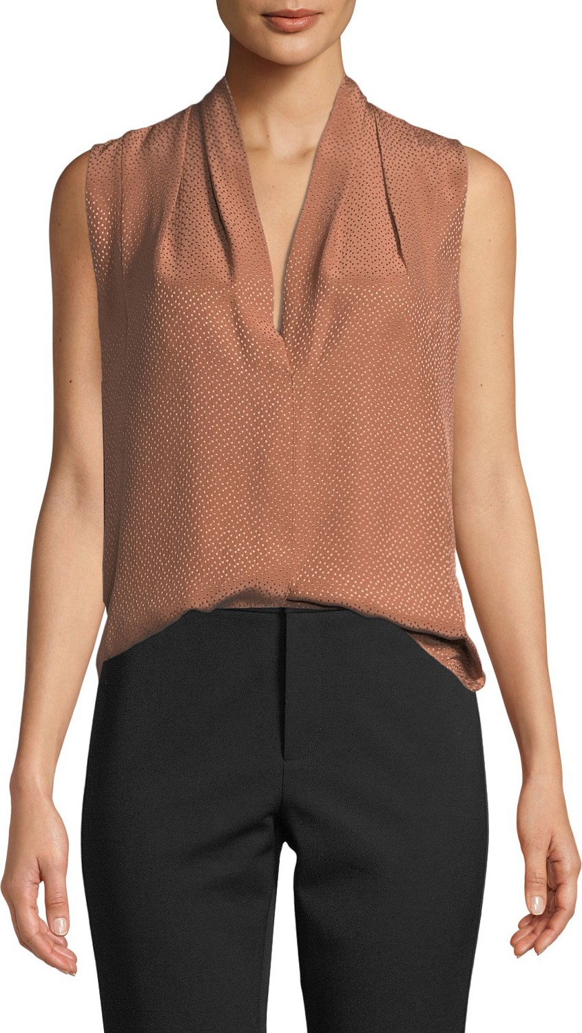 Vince Dot Jacquard Draped-Neck Silk Blouse
