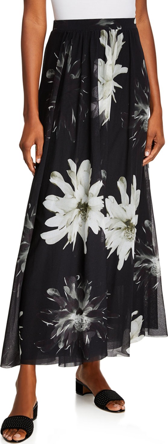 Fuzzi Fracture Flower-Print Long A-Line Skirt