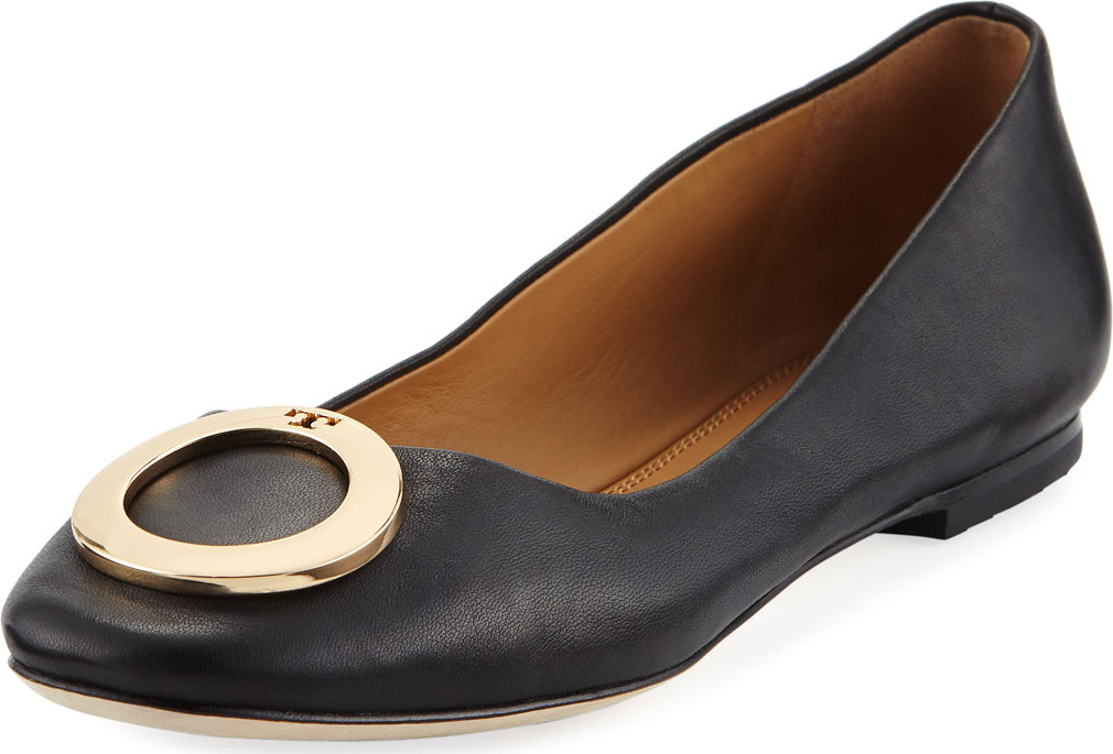 Tory Burch Caterina Ring-Buckle Leather Ballet Flats