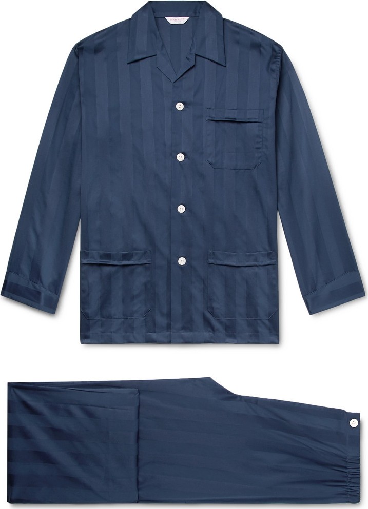 Derek Rose Lingfield Satin-Striped Cotton Pyjama Set