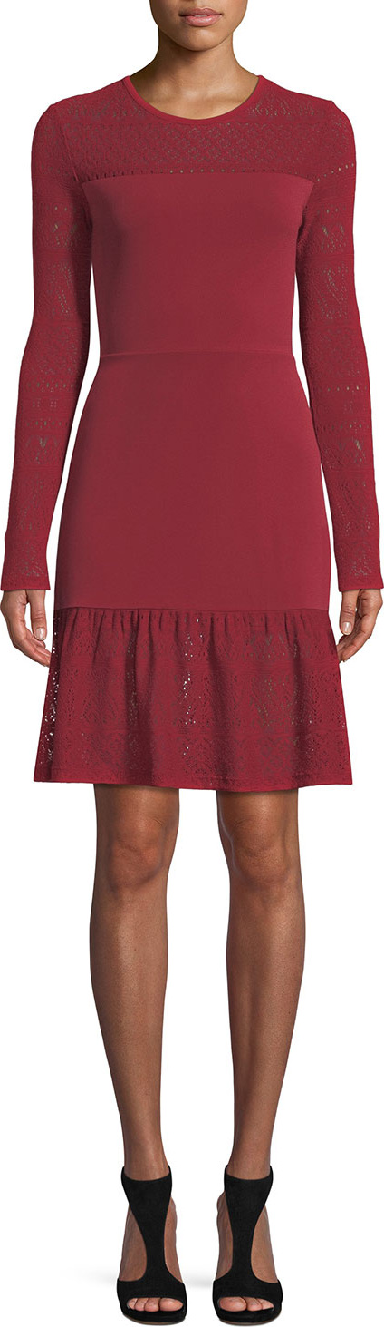 MICHAEL MICHAEL KORS Mixed-Media Dress w/ Sheer Yoke & Sleeves MICHAEL MICHAEL KORS Mixed-Media Dress w/ Sheer Yoke & Sleeves
