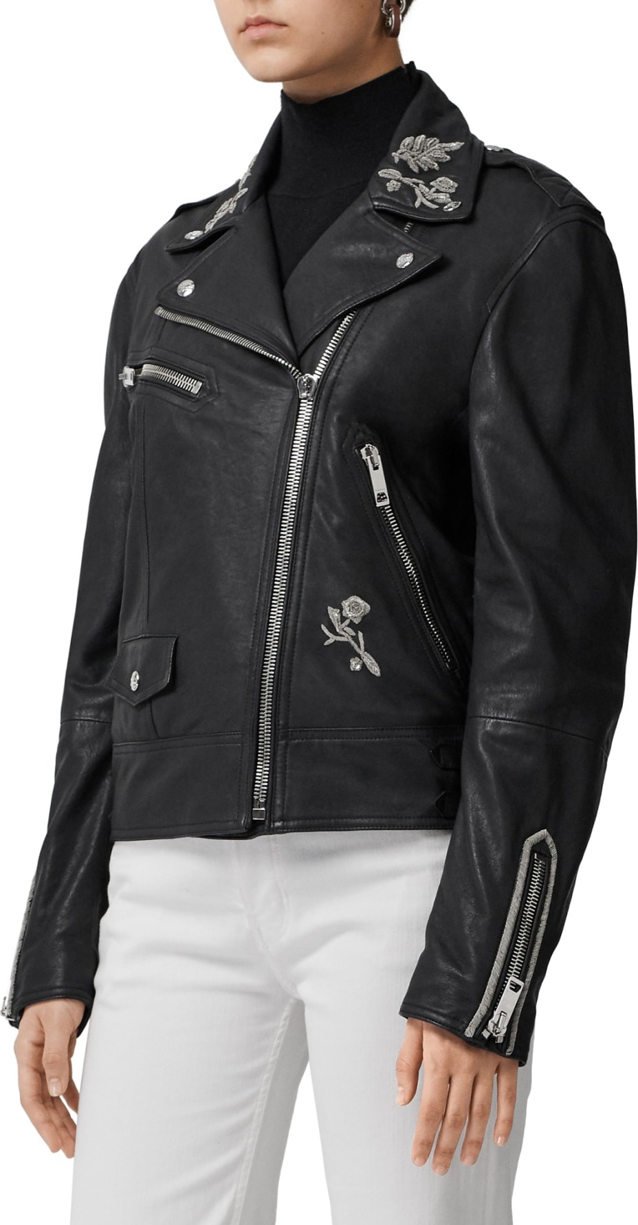 Burberry London England Peebles Bullion Floral Leather Biker Jacket