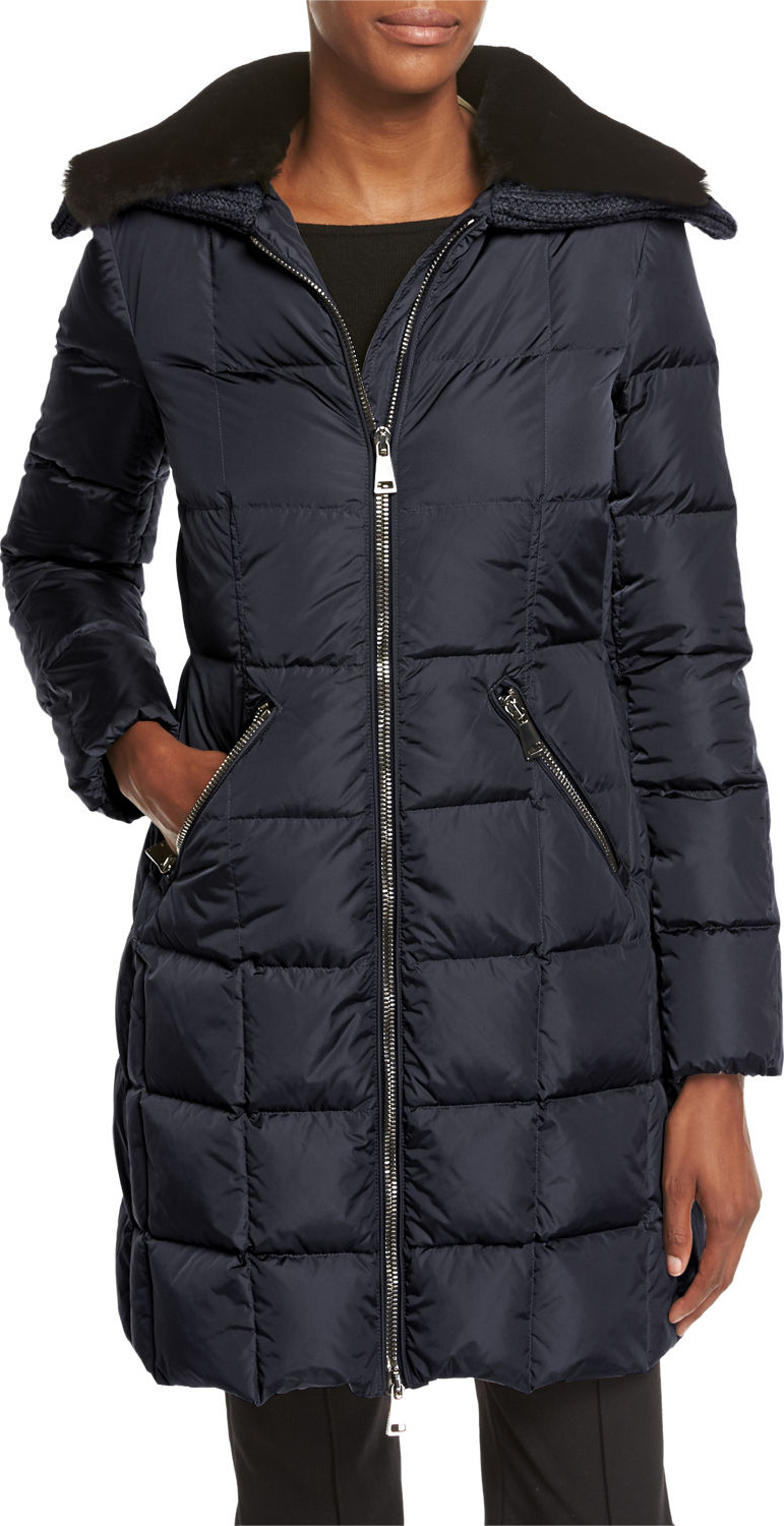 Moncler Davida Zip-Front Long-Sleeve Quilted Puffer Coat