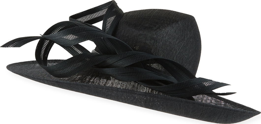 Philip Treacy Oval Straw Hat w/ Self Ribbons