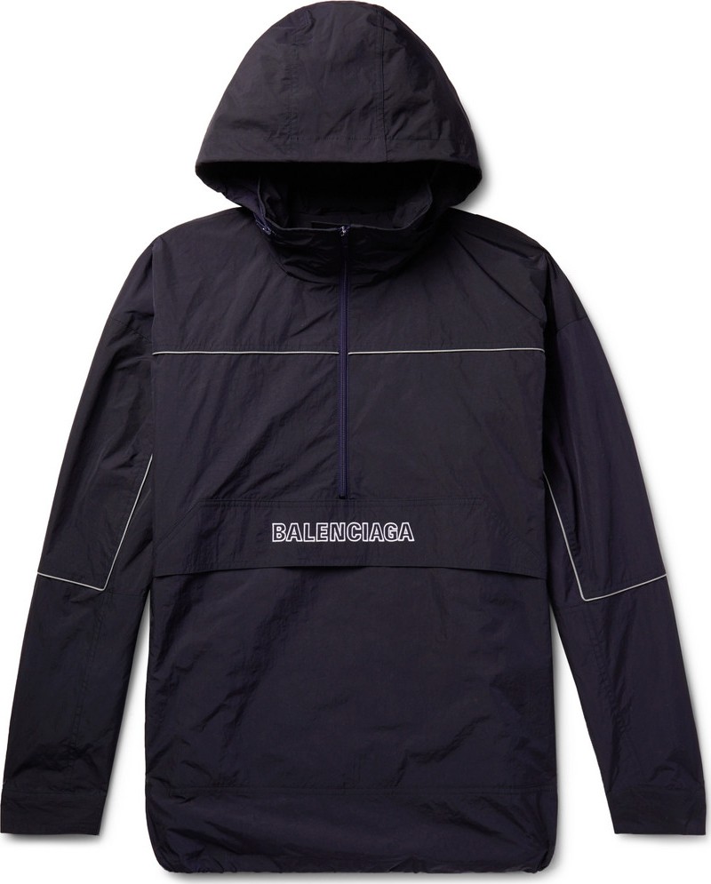 Balenciaga Oversized Logo-Embroidered Ripstop Half-Zip Hooded Jacket