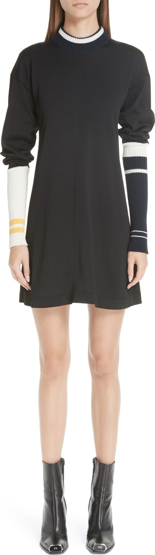 Calvin Klein 205W39NYC Stripe Sleeve Logo Knit Dress