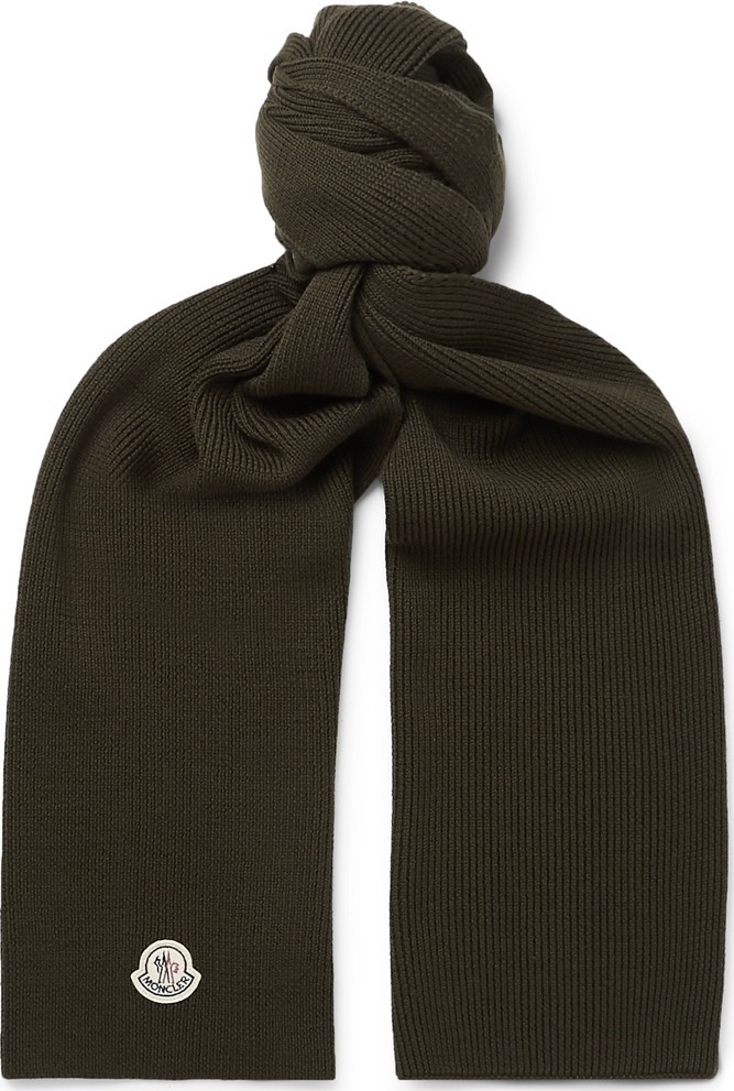 Moncler Logo-Appliquéd Ribbed Virgin Wool Scarf