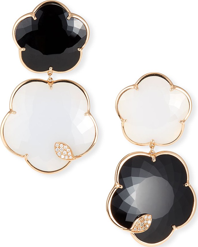 Pasquale Bruni Ton Joli 18k Rose Gold Black & White Earrings w/ Diamonds