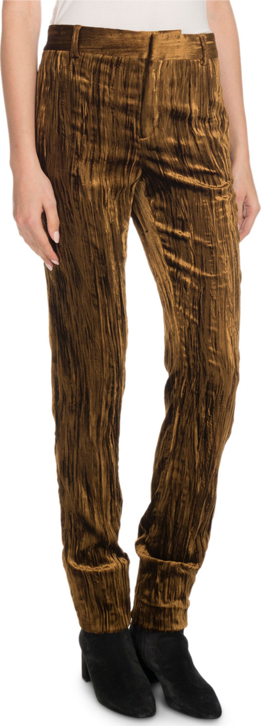 Saint Laurent Crinkled-Velvet Straight-Leg Pants