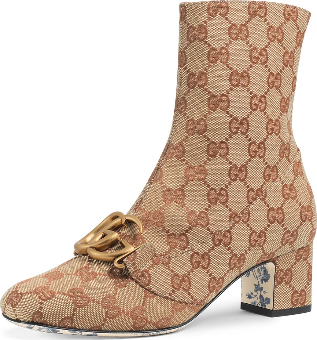 Gucci GG Canvas Mid-Heel Booties with GG Detail