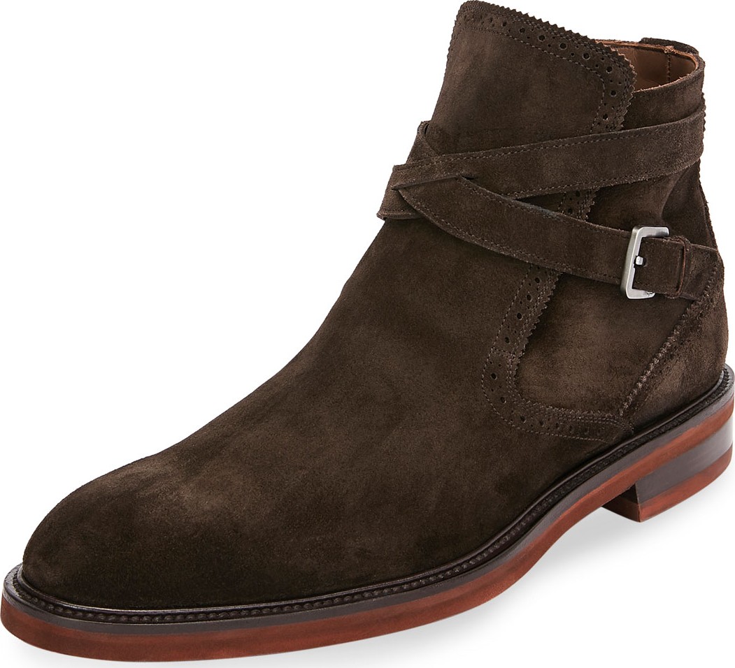 Salvatore Ferragamo Men's Becker Suede Boots with Strap
