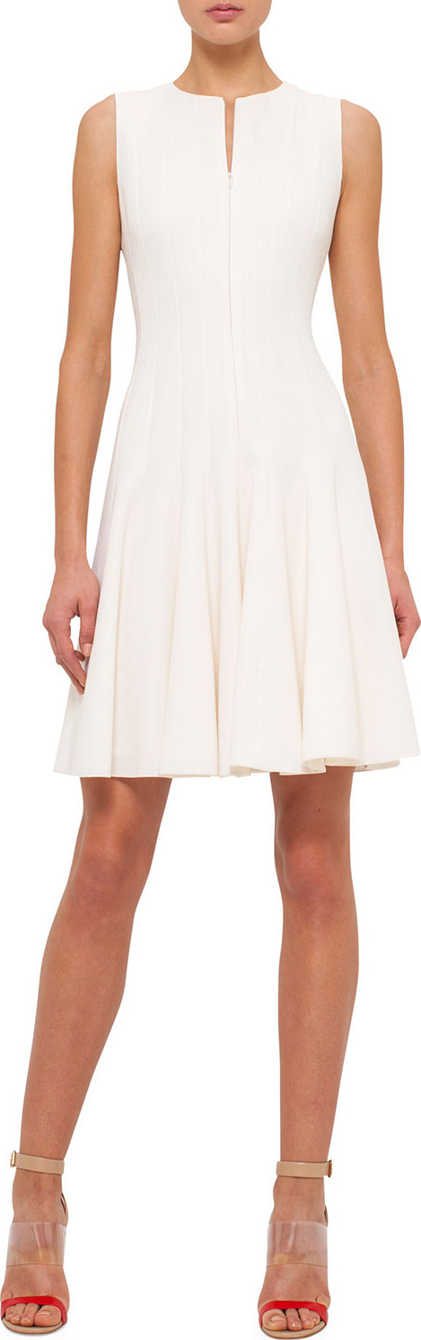 Akris Sleeveless Zip-Front Seamed A-Line Cotton Dress