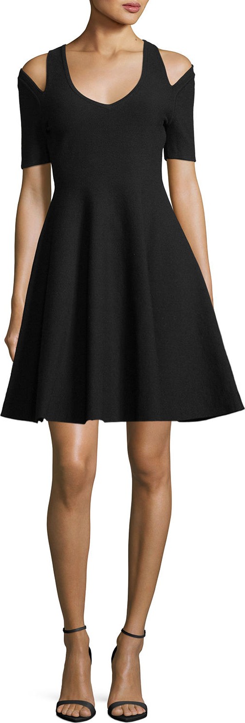 MILLY Slit-Shoulder Fit-&-Flare Dress