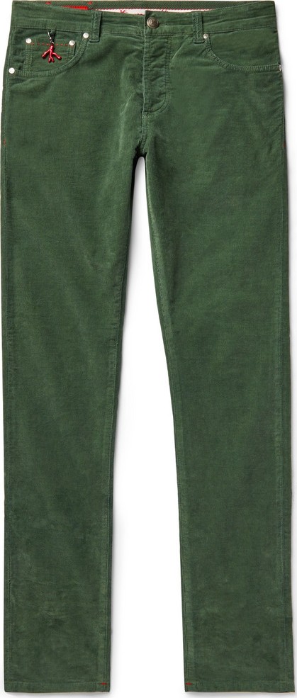 Isaia Charcoal Slim-Fit Cotton-Blend Corduroy Trousers