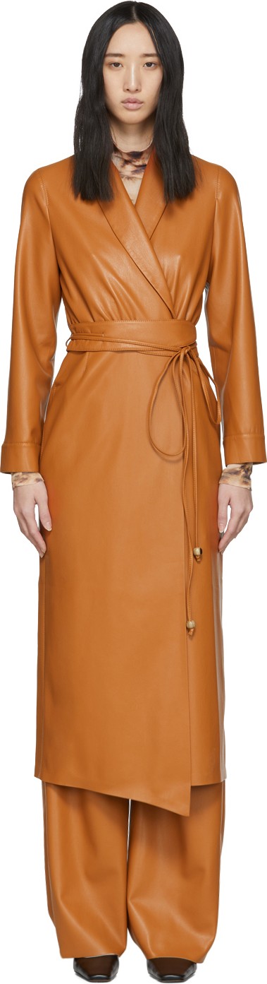 Nanushka Orange Vegan Leather Emery Coat