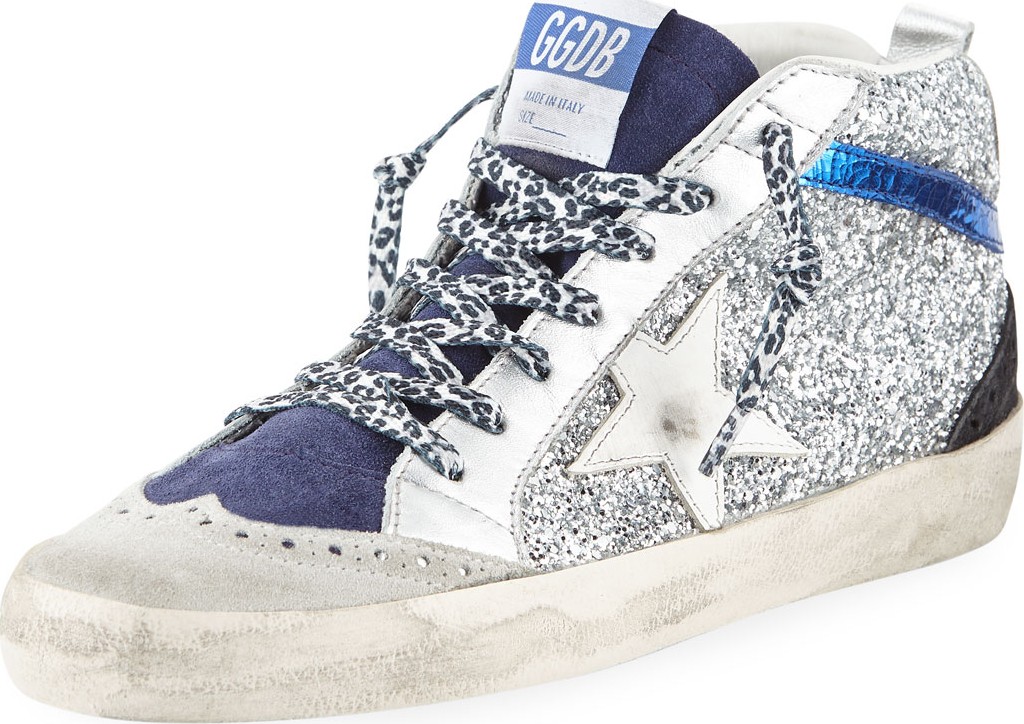 Golden Goose Deluxe Brand Star Glitter Mid-Top Sneakers