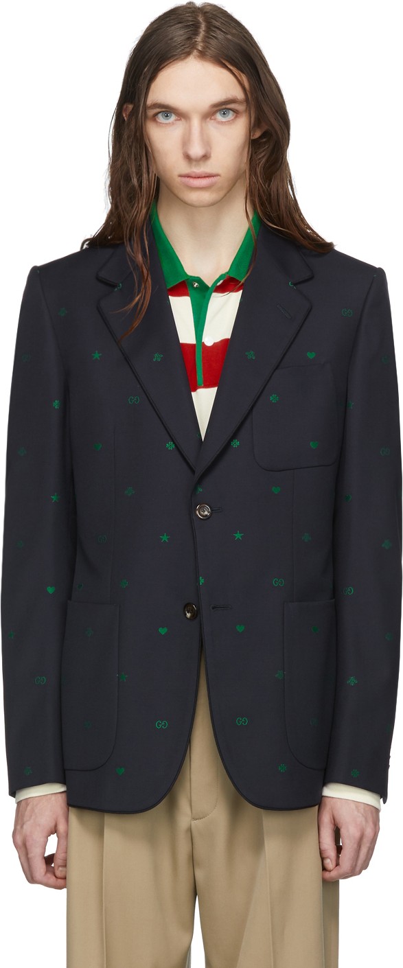 Gucci Navy Fancy Elements Print Blazer