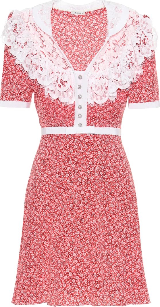 Miu Miu Lace-trimmed floral silk dress