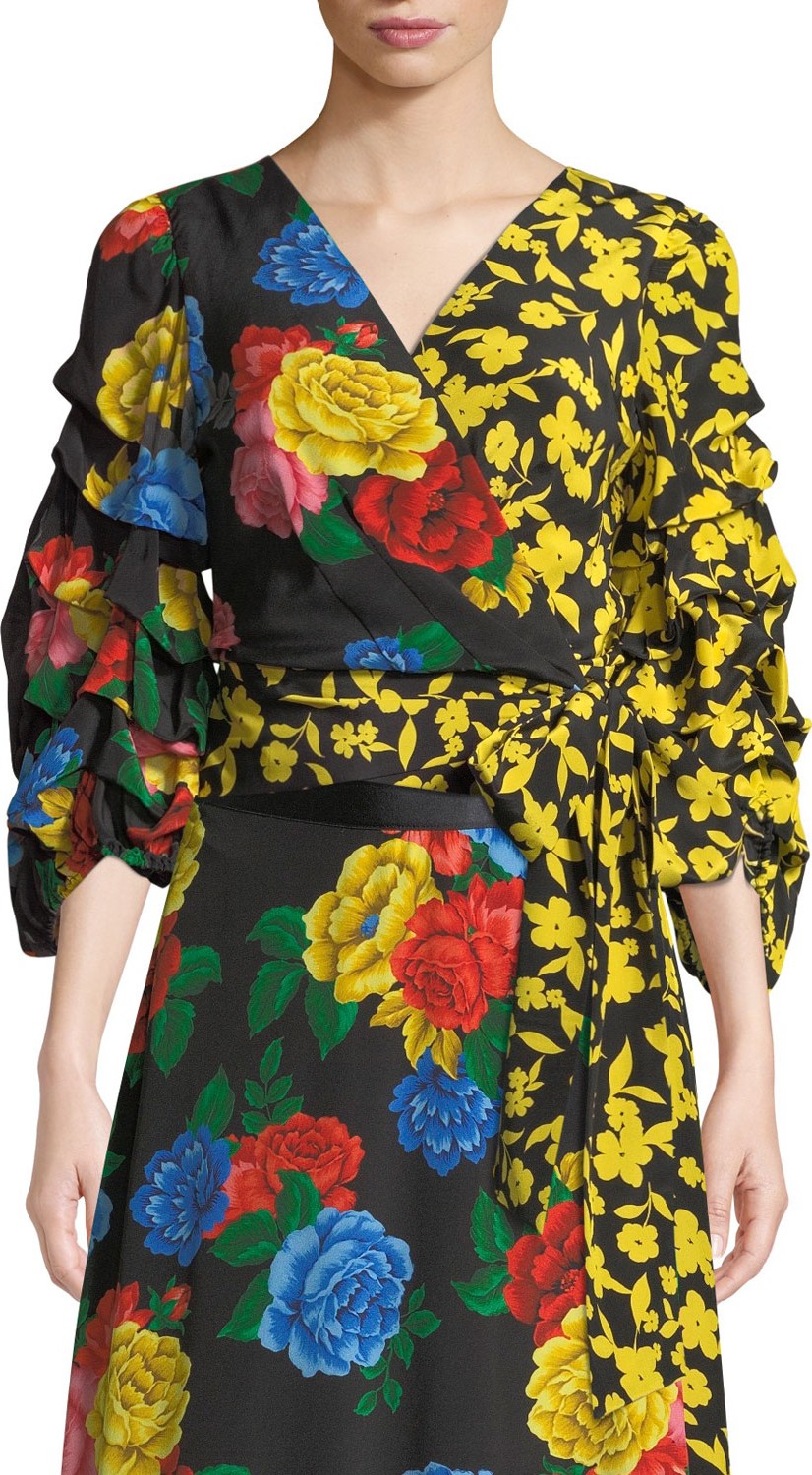 Alice + Olivia Dominica Reversible Tuck-Sleeve Wrap Top