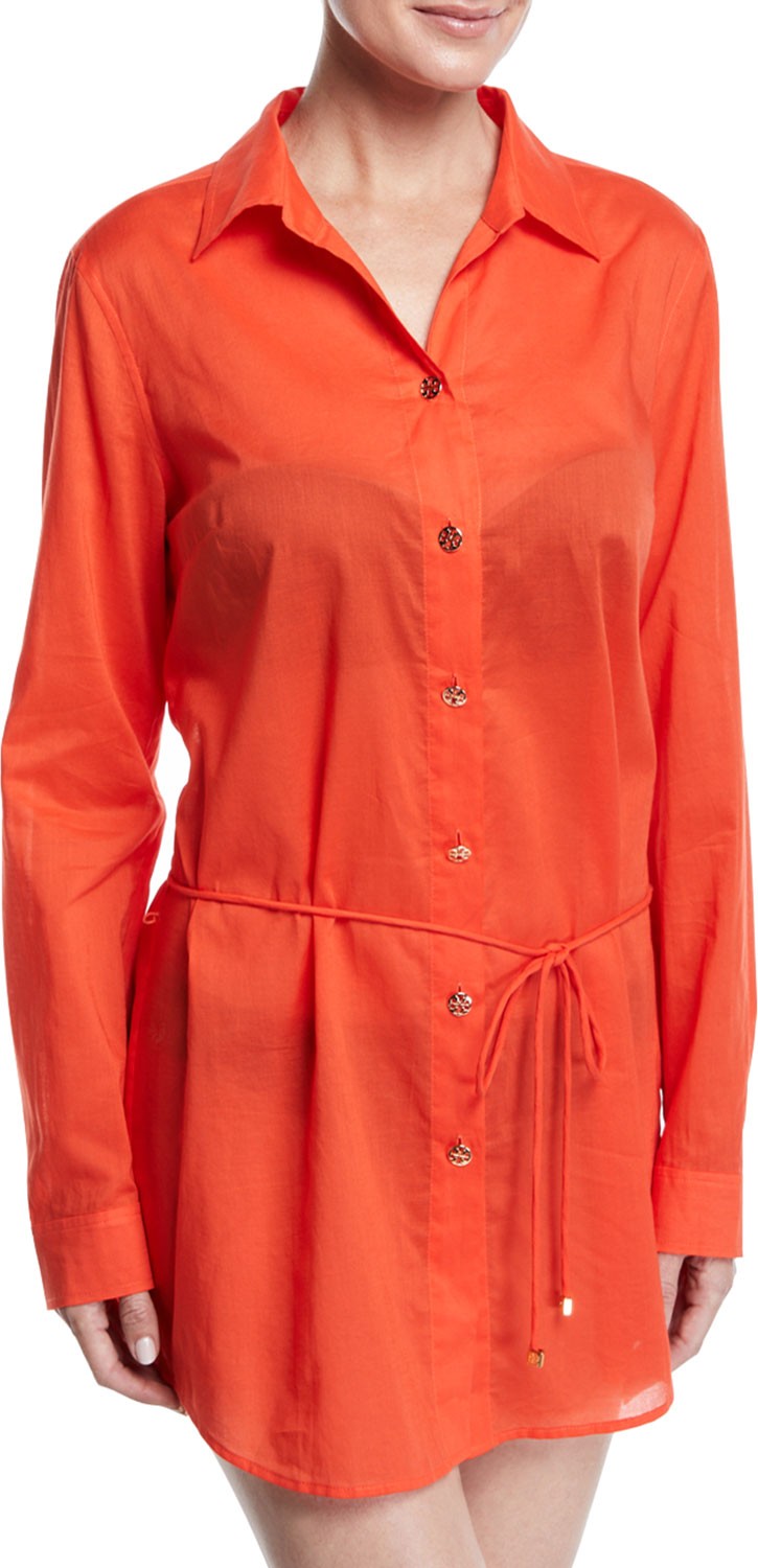 Tory Burch Brigitte Long-Sleeve Cotton Beach Tunic