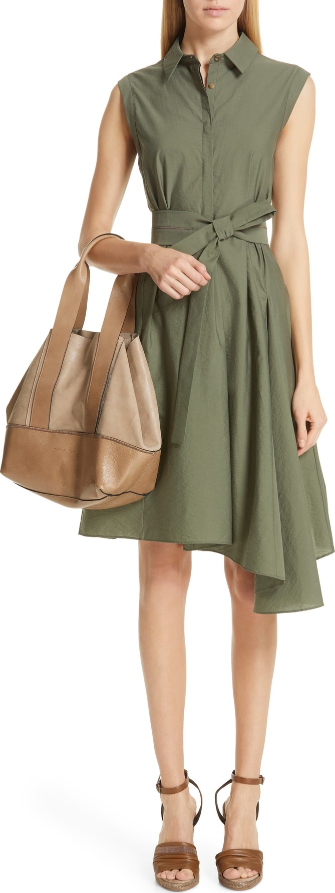 Brunello Cucinelli Asymmetrical Cotton Blend Shirtdress
