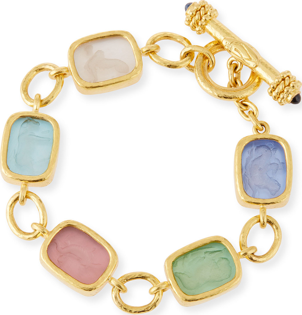 Elizabeth Locke Antique Animals Intaglio 19k Gold Toggle Bracelet, Pastel