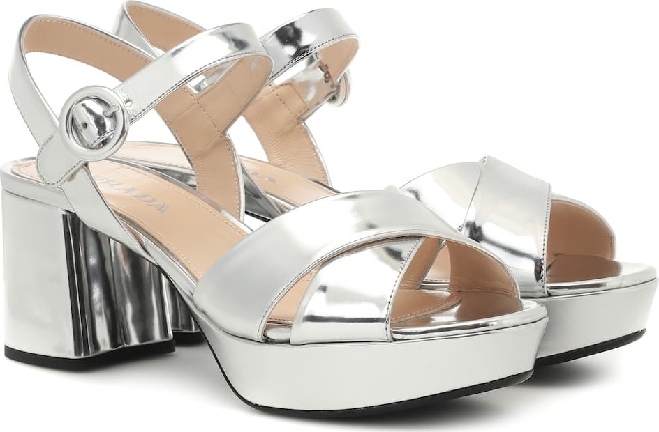 Prada Metallic leather plateau sandals