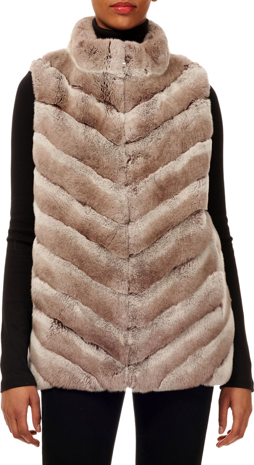 Gorski Chevron Rabbit Fur Zip-Front Vest w/ Knit Back