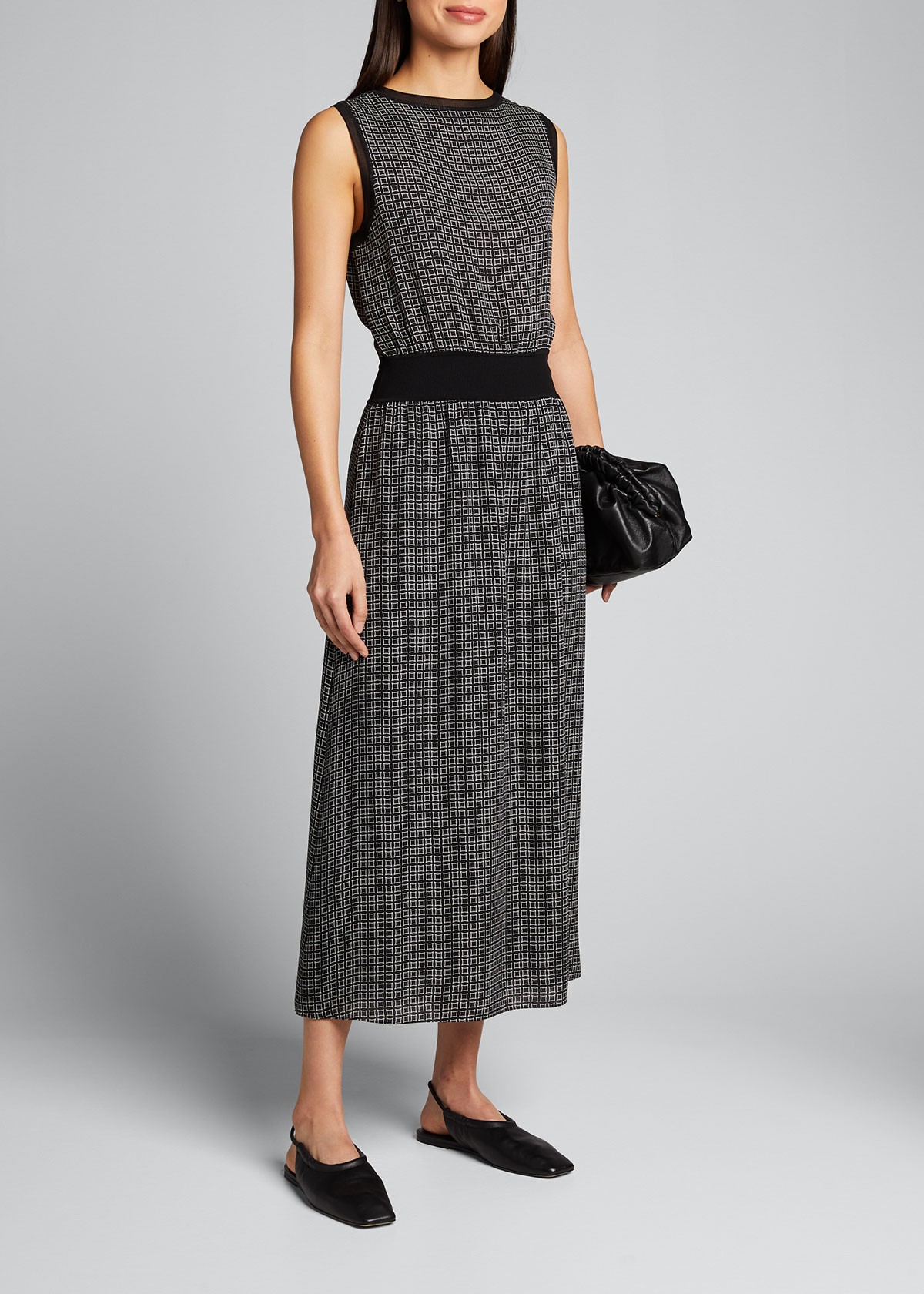 Theory Rib Trim Sleeveless Printed Silk Dress