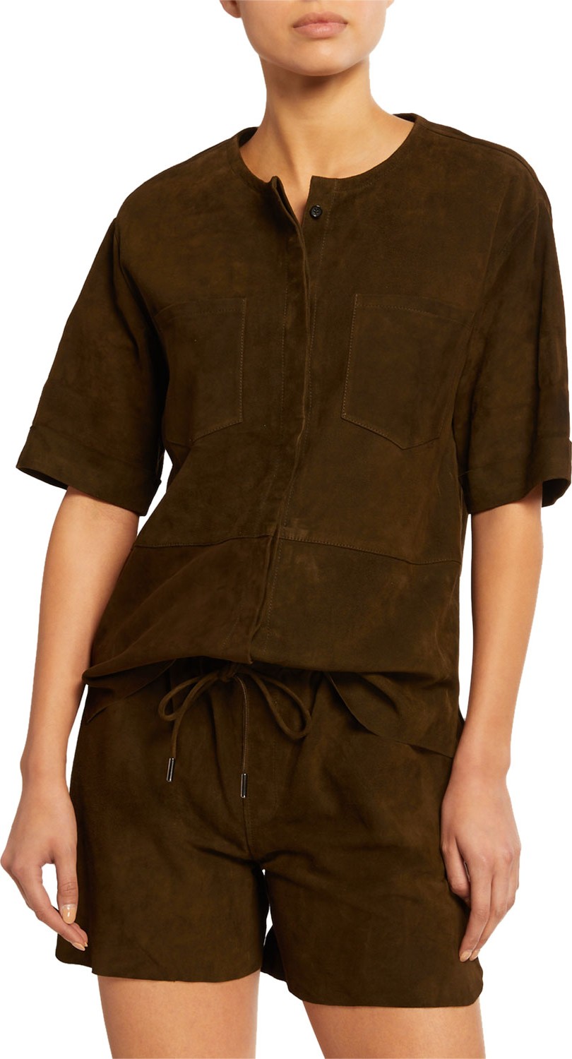 FRAME DENIM Walking Suede Patch-Pocket Tunic