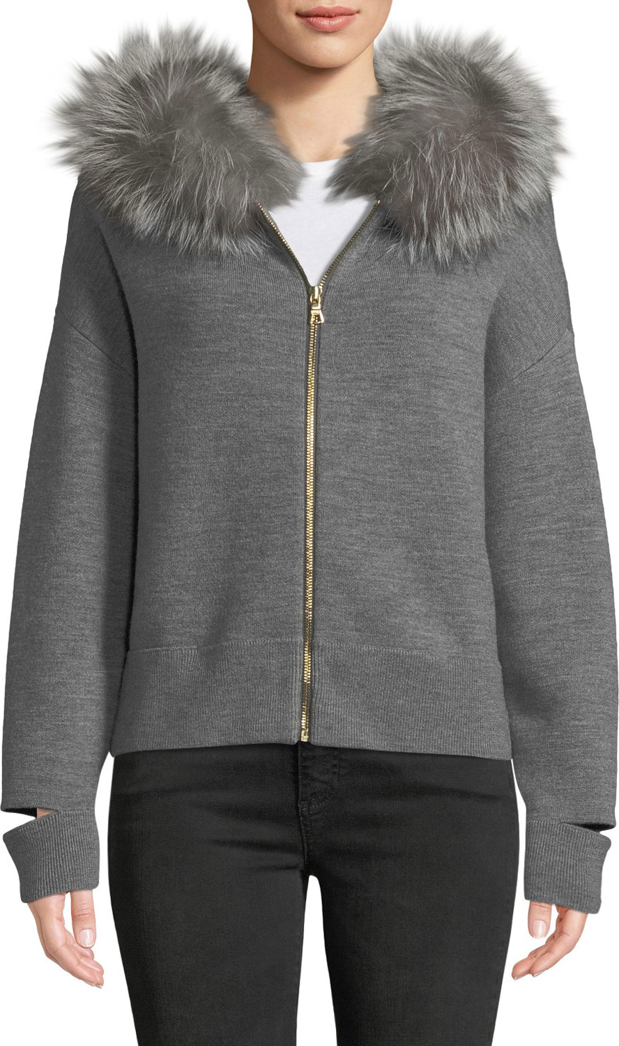 Alice + Olivia Joey Fur-Trim Cutout Hoodie