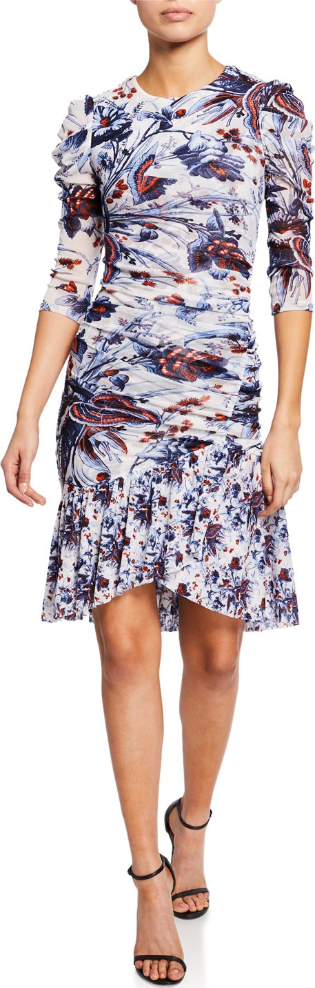 DIANE von FURSTENBERG Lila Floral Ruched Flounce Dress