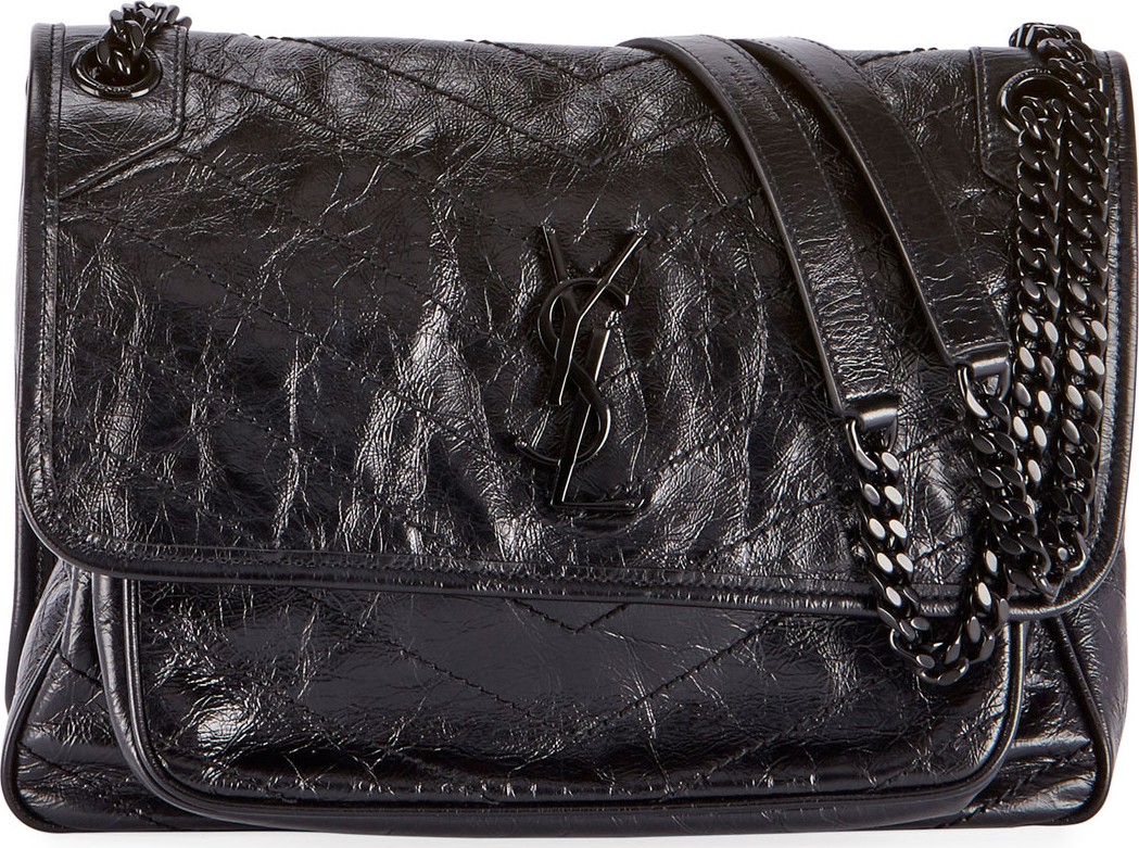 Saint Laurent Niki Medium YSL Monogram Crackled Calf Shoulder Bag