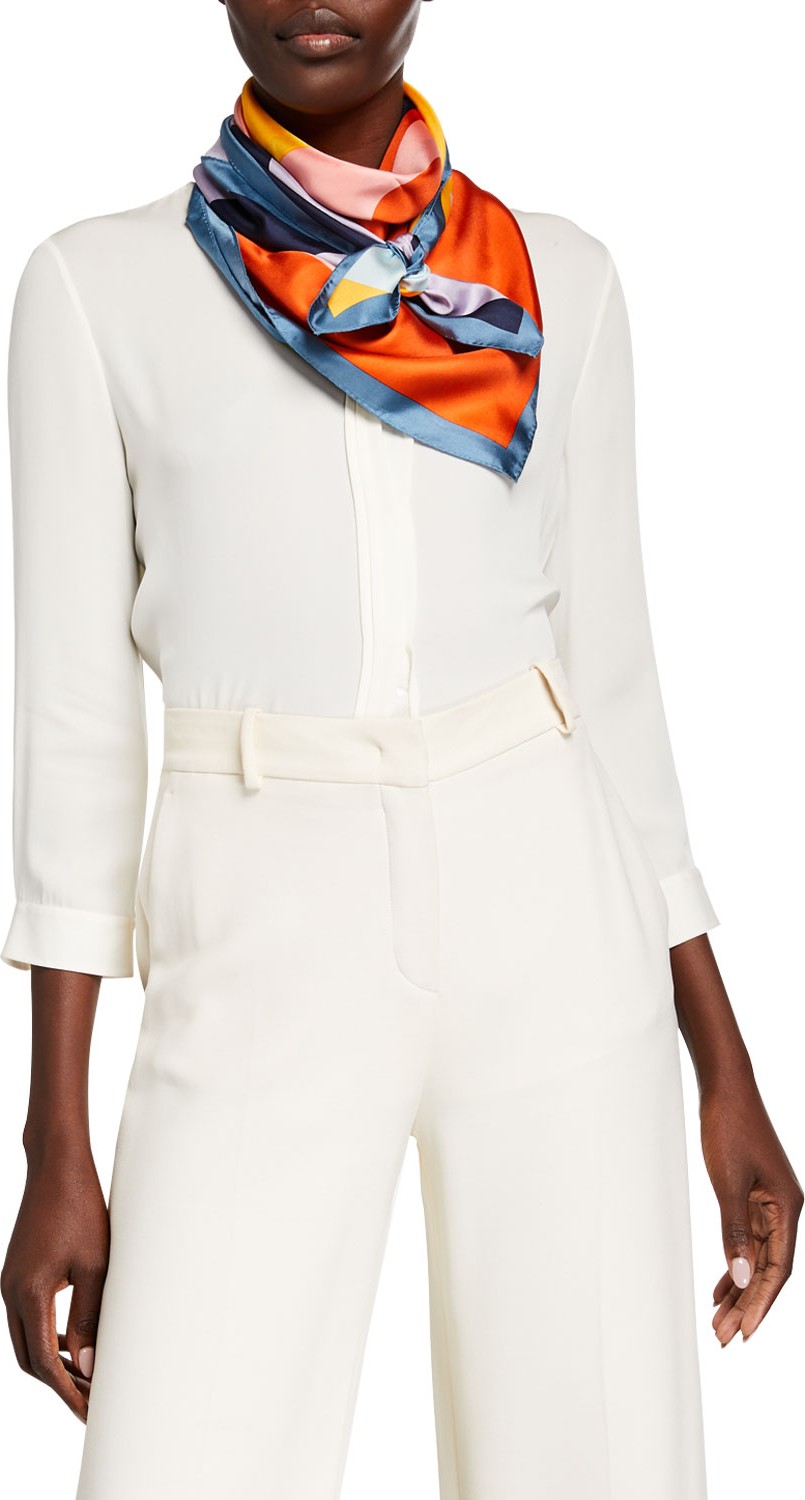 Tory Burch Colorblock Logo Silk Twill Square Scarf