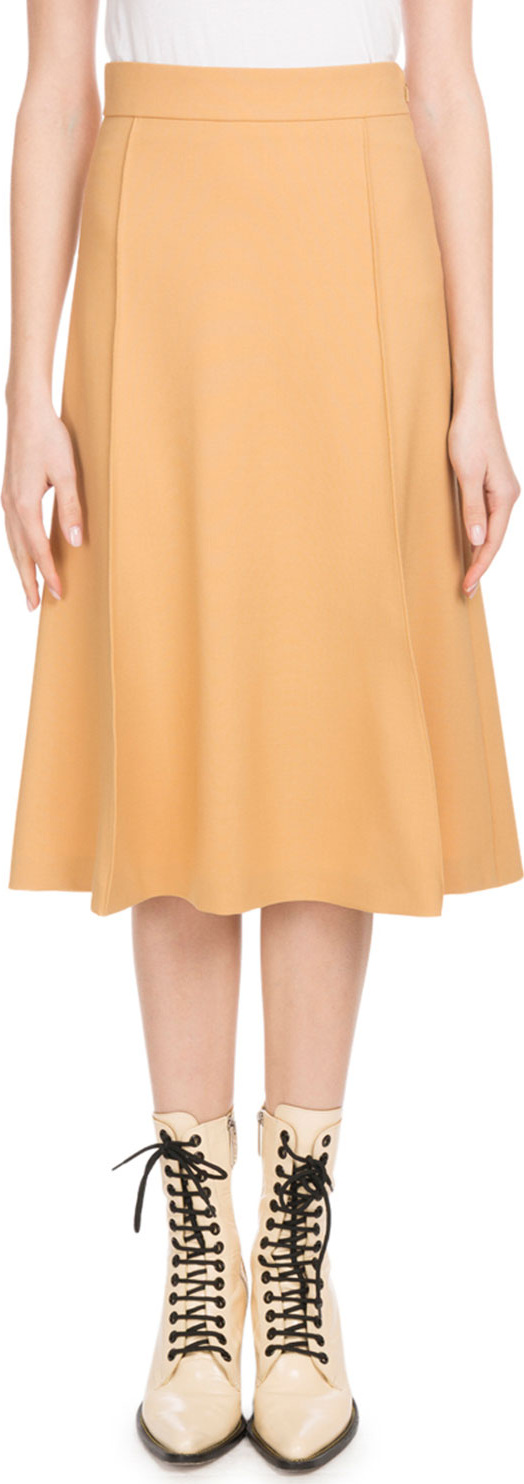Chloe Mid-Calf A-Line Side-Zip Stretch-Wool Skirt
