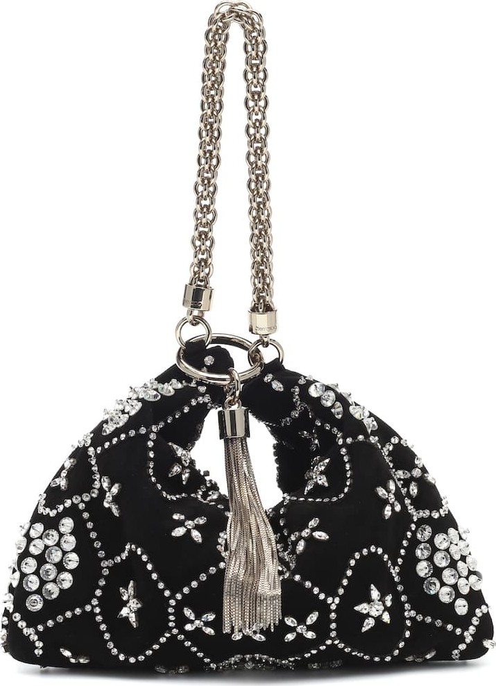 Jimmy Choo Callie crystal-embellished suede clutch