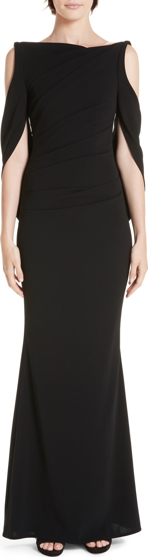 Talbot Runhof Cold Shoulder Drape Back Gown