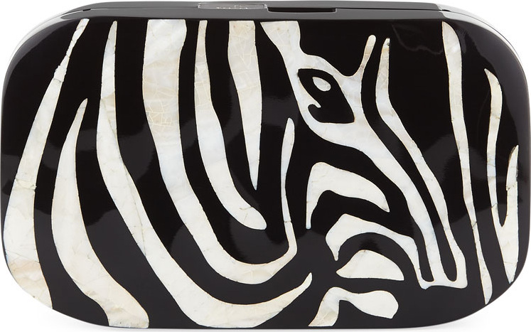 Rafe Kiki Zebra Shell Minaudiere Clutch Bag