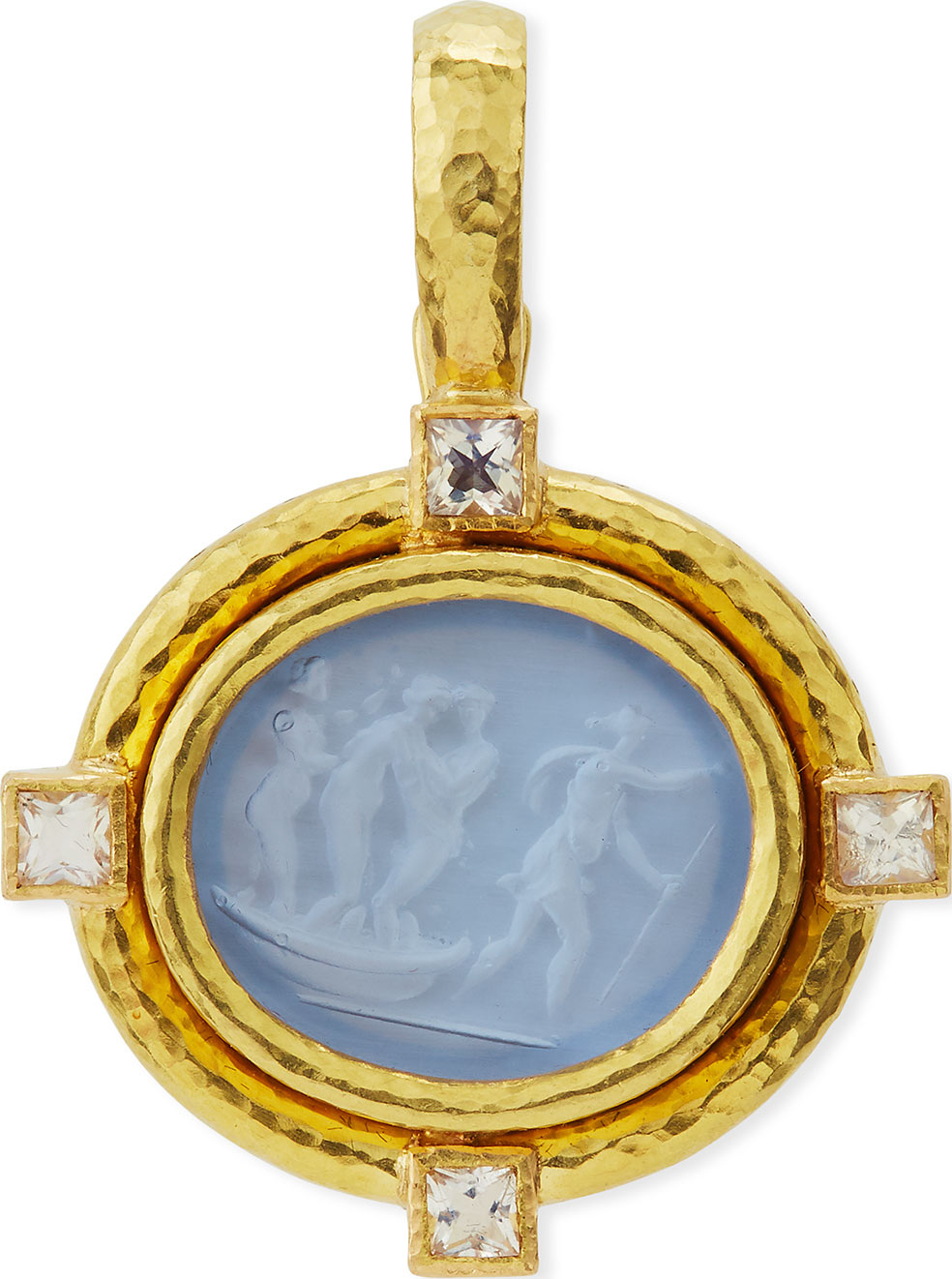 Elizabeth Locke Goddess on Boat Intaglio 19k Gold Pendant, Cerulean
