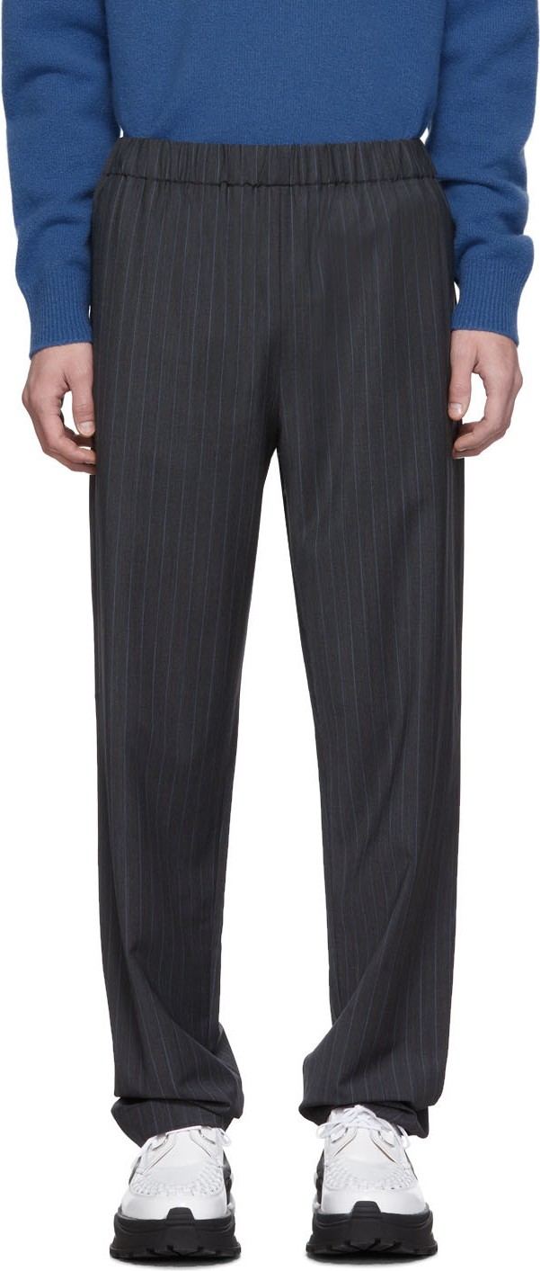 Tibi SSENSE Exclusive Grey Pinstripe Jogger Trousers
