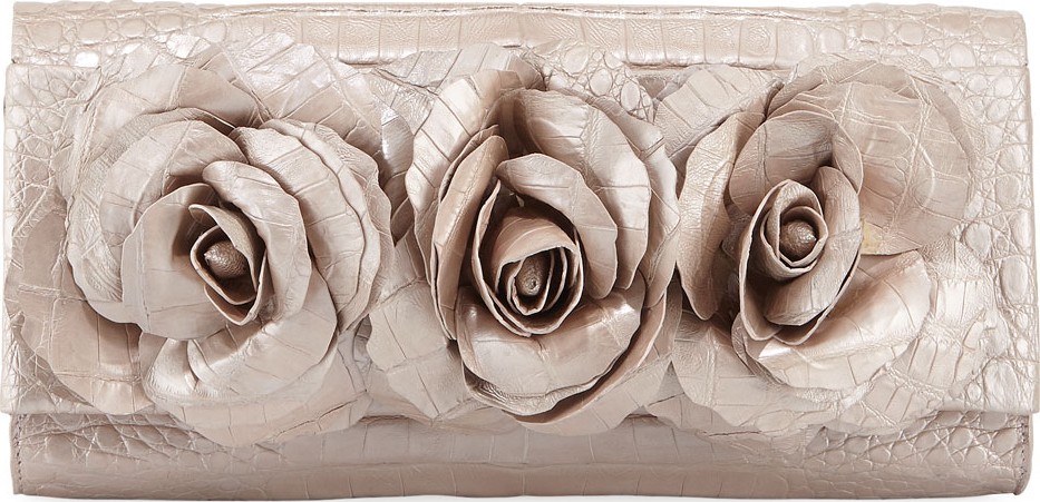 Nancy Gonzalez Rose Crocodile Flap Clutch Bag