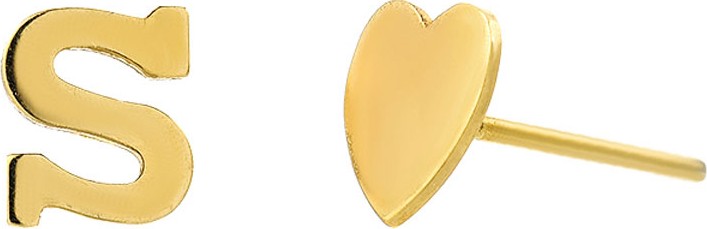 ZOE LEV Personalized Mismatched Initial Heart Stud Earrings in 14K Yellow Gold