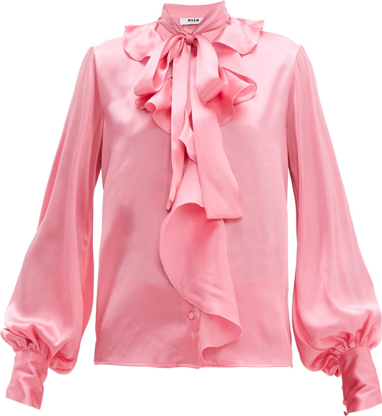 MSGM Ruffled pussy-bow satin blouse