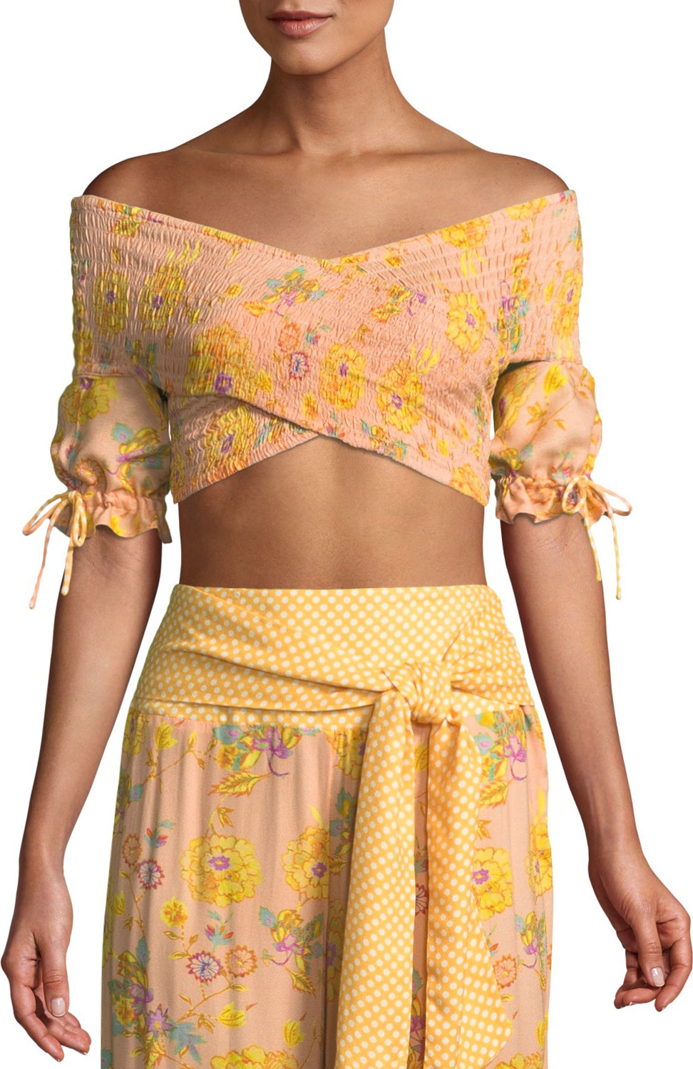 TULAROSA Fran Smocked Floral Crop Top