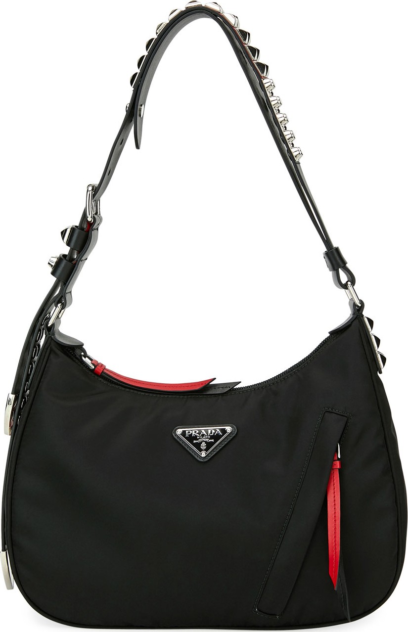 Prada Prada Black Nylon Shoulder Bag w/ Studding
